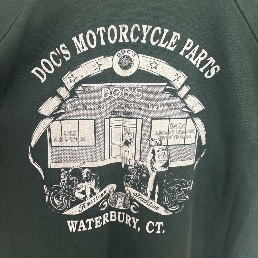 VTG 90S Docs Motorcycle Parts Waterbury CT Sweatshirt Surfing Usa Biker Sz OSFM